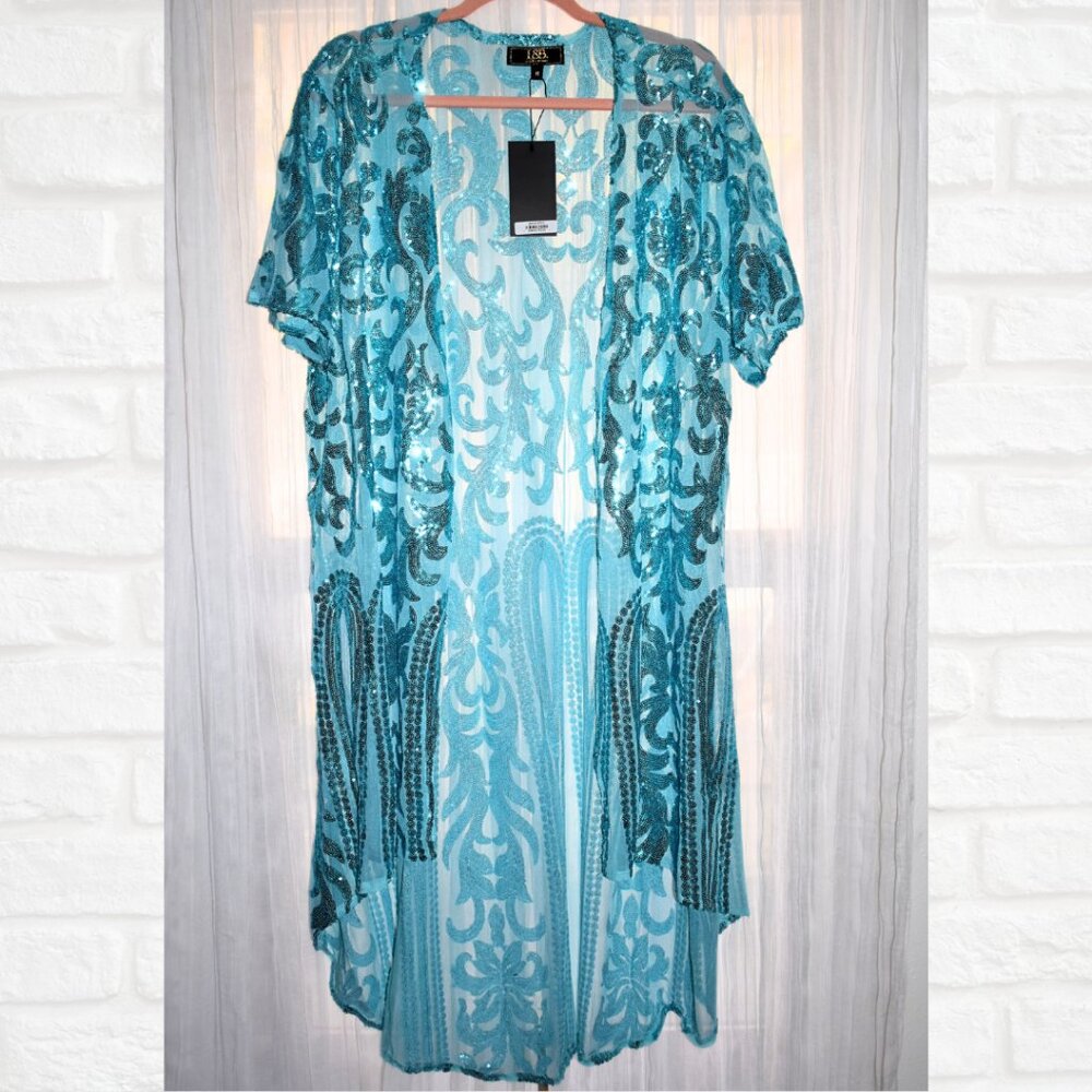 Turquoise sequin duster/Kimono